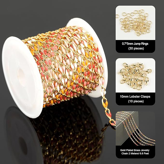 Pink Mixed Color Enamel Chain for Jewelry Making Oil Drip Cable Bulk Chain Gold Plated Jewelry Chain Roll with Jewelry Findings