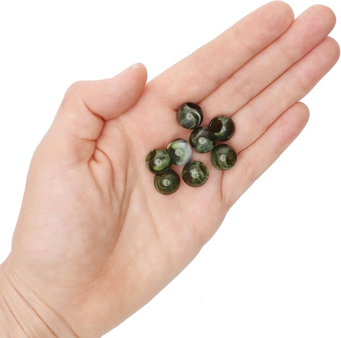 300 acrylic large hole beads for crafts and for hair 10mm x 12mm acrylic barrel beads with 5.7mm large hole in camo, olive green and white marble swirl for men and women