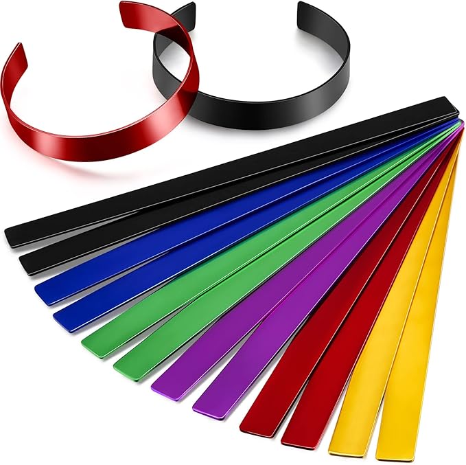 Lewtemi 12 Pcs Anodized Aluminum Bracelet Blanks Stamping Blanks Engraving Colorful Metal Stamp Bracelet for Jewelry Making DIY(7 x 0.5 x 0.05 Inch,Bright Color)