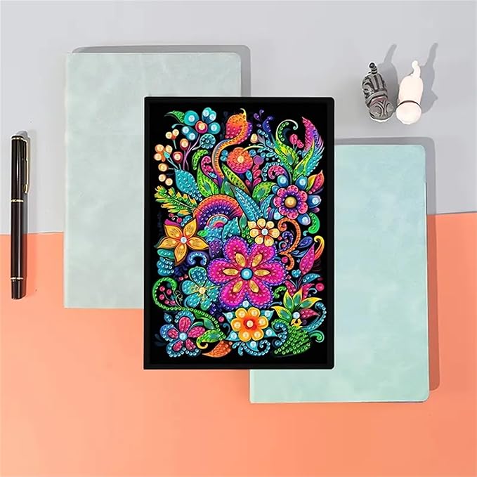 Flower Diamond Painting Notebook for Adults, A5 Diamonds Art Journal and DIY Sketchbook, Diamond Art Kit Supplies,Gift for Beginners, Craft Lovers, Artists. (Flower)
