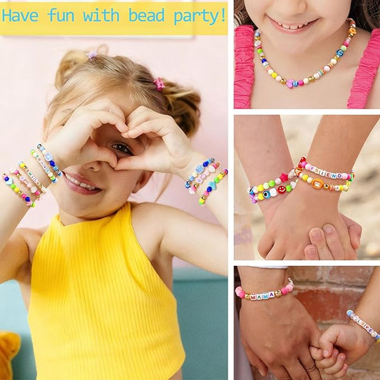 bead bracelet making kit-600pcs beads for friendship bracelet making kit multicolor bead letter alphabet stars heart ojo pony beads for diy necklace jewelry accessories christmas gift for kids girls