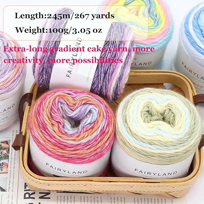 Yarn for Crocheting-Gradient Cake Yarn Ombré with Vibrant Colors-4x100g 60% Cotton 30% Acrylic 10% Wool,Colorful Soft Rainbow Cotton Perfect for Shawls,Scarves,Sweater and Blanket