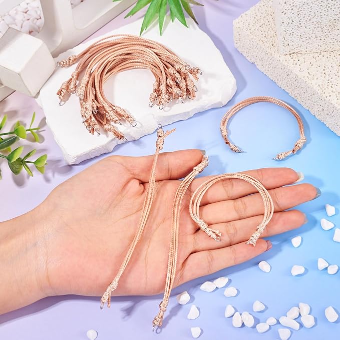 KISSITTY 20pcs Adjustable Bracelet Cords for Connector Charms Waxed Polyester Thread Cord Brown Color Half Finished Bracelet for Friendship Bracelets Jewelry Making