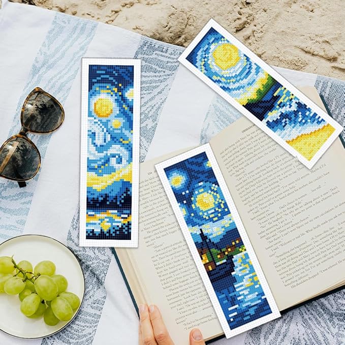 ORIGACH 6 Pcs Cross Stitch Bookmark Kit for Beginner Adults, Swirling Night Sky Stamped Embroidery Bookmark Kit with Instruction for Starters Printed Cross Stitch DIY Kits for Book Lovers