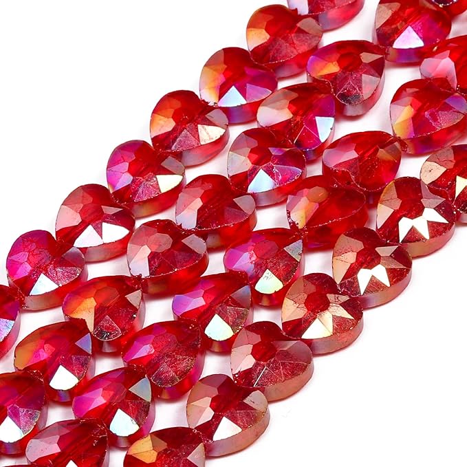 70pcs 8mm Valentine's Day AB Red Faceted Heart Beads for Jewelry Making Crystal Glass Beads for Bracelets Necklace Crafts, Friendship Bracelet Kit, Love Gifts