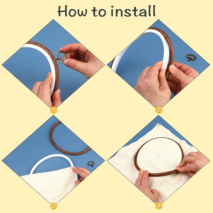 4 pack oval embroidery hoops, imitated wood display frame circle and oval embroidery kits with 30 pieces large eye embroidery needles, quilting hoop and cross stitch supplies for sewing and wall hang