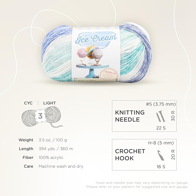 Lion Brand Yarn, Ice Cream Baby Yarn for Knitting, Crochet, and Crafts, Smurf, 3 Pack, DK Weight Colorful Acrylic Fiber for Baby Blankets, Hats, and Sweaters