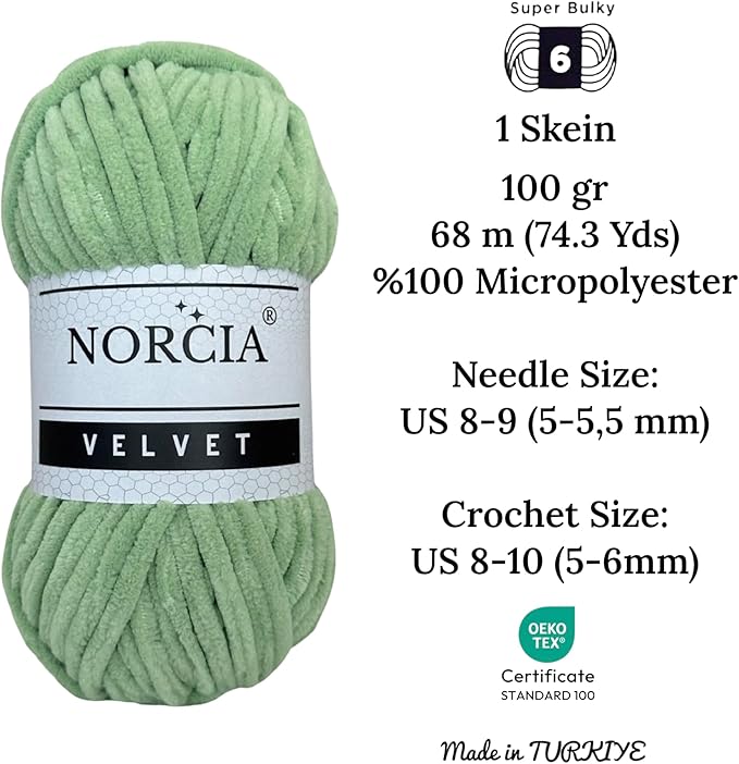 Soft Velvet Yarn Chenille Yarn for Crocheting Super Bulky 3x100g (3x75 yds) Baby Blanket Yarn for Knitting Amigurumi Yarn for Crochet Weaving Craft (Asparagus Green, 3 Skeins)