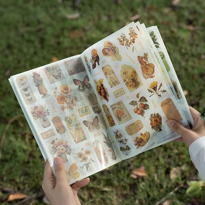 Vintage Ephemera Washi Scrapbook Sticker Book for Scrapbooking, 550+ Journaling Stickers for Junk Journals, Butterfly Mushroom Flower Aesthetic Stickers for Adults DIY Arts Frame Album