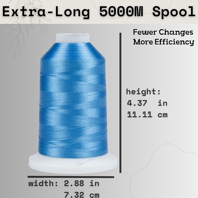 Simthread Trilobal Polyester Thread – 5000M (5500yds) No.40 – Super Sheen, Tangle-Free – Built-in Thread Lock Spool – Compatible with Brother, Singer, Janome & More, Sky Blue-019
