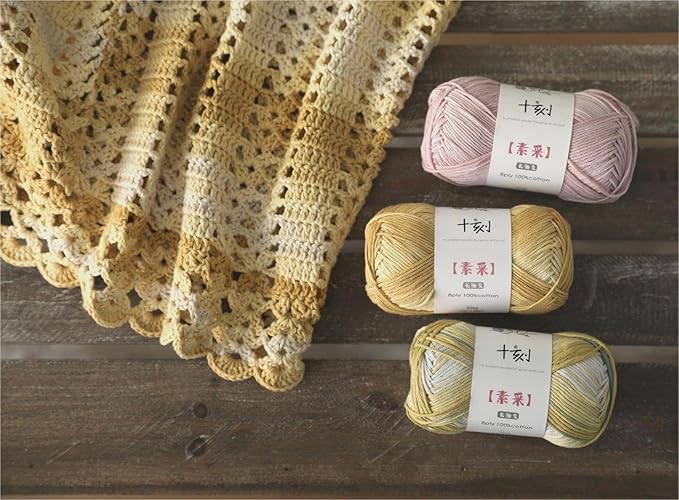 Fine Knitted and Crocheted Cotton Yarn, 100% Long Staple Cotton Yarn Multicolour Gradient Yarn, Infant Sports, 2 Packages 100 g/3.52 oz (50 g/162 yds per Strand) - sc02