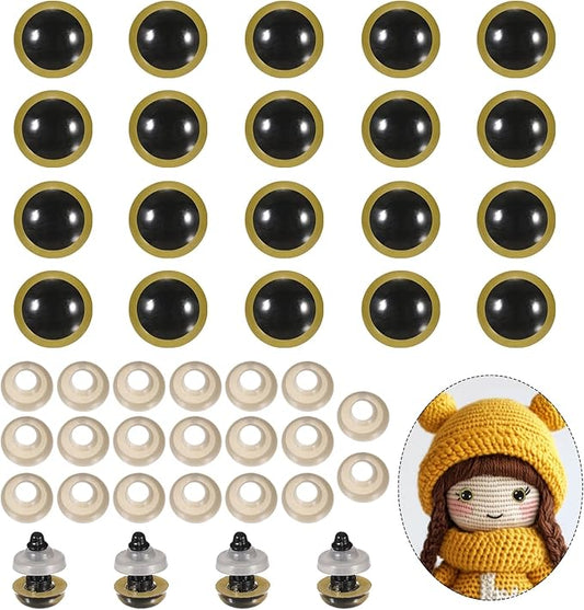 PATIKIL 12mm Safety Eyes, 20Pcs Realistic Doll Crocheting Safety Eyes with Washers for Decor Crochet Accessories Dolls Craft Halloween, Gold Tone