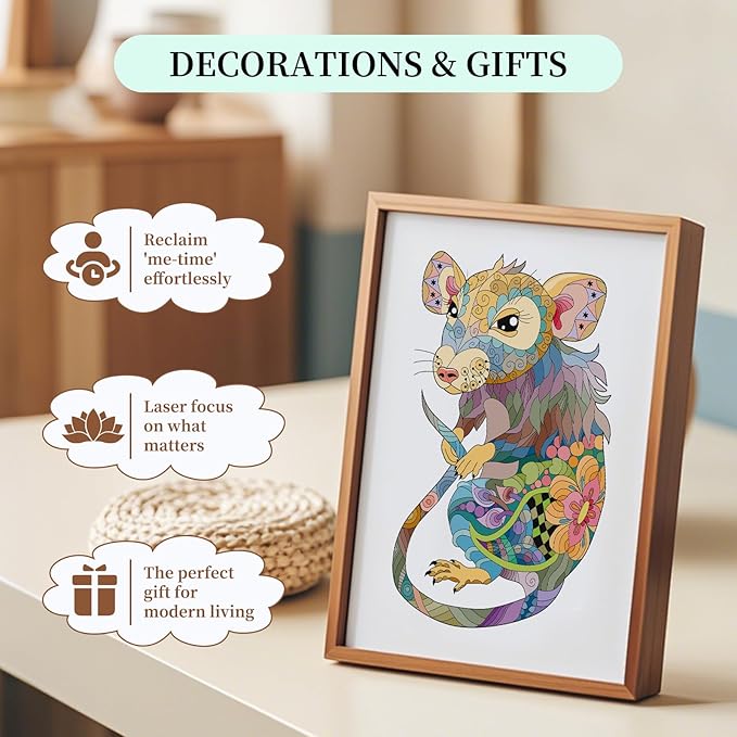 60 Patterns Adult Coloring Book for Stress Relief - Easy to Complex Mandalas Animals Flowers and Funny Words- Travel Size 8 * 7 Inches - Relaxation Gift for Women Men Teens and Seniors