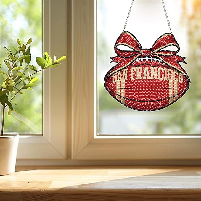 Rertcioph Football Diamond Art Hanging Kit for Adults, DIY Acrylic 5D Diamond Painting Hanging Ornament for San Francisco Home Wall Decor and Gift