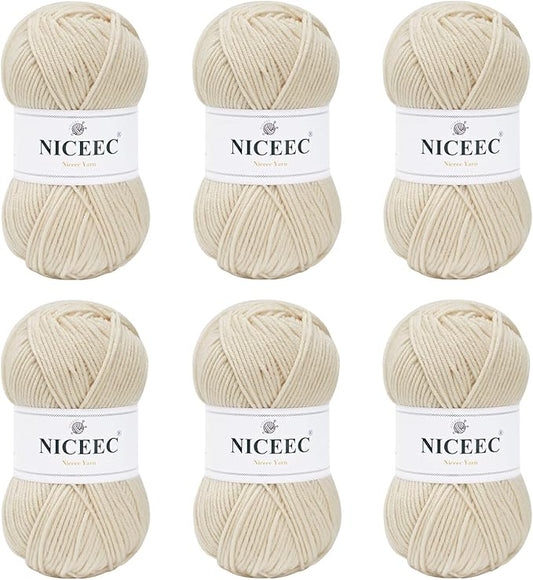 NICEEC 300g Soft Assorted Colors Yarn - Sport Weight,100% Acrylic, 4 Ply, Bonbons Yarn for Crochet & Knit, DIY Project Starter Kit for Kids or Adults(Total 870yds) - Cream White