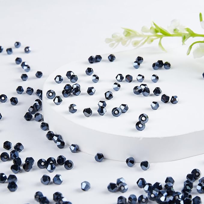 laopottbeads 1100pcs 4mm bicone crystal glass beads for jewelry making, sparkling mini beads for suncatchers, diy bracelets & craft projects (navy blue)