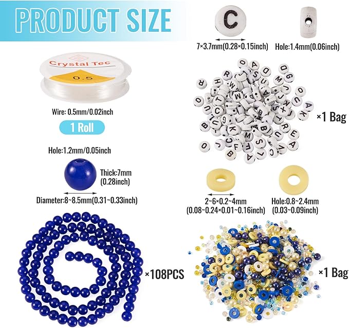 Spritewelry Friendship Bracelet Making Kit with Glass Seed Beads 8mm Blue Clay Beads Bracelet Making Kit for Adults Letter Bead for Jewelry Making DIY Crafts Gift Supplies 1 Bag