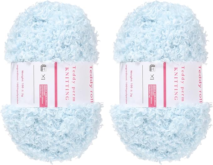 MECCANIXITY 2 Skeins Fur Yarn Soft Fluffy Chunky Yarn Fuzzy Eyelash Yarn Sky Blue for Crocheting Knit Clothes Bag - 55Yard/50m, 3.29ozx2