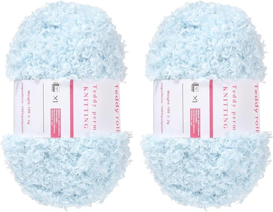 MECCANIXITY 2 Skeins Fur Yarn Soft Fluffy Chunky Yarn Fuzzy Eyelash Yarn Sky Blue for Crocheting Knit Clothes Bag - 55Yard/50m, 3.29ozx2