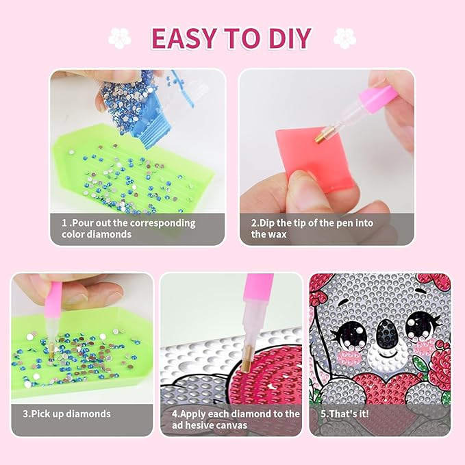 PERFECTSIGHT Cute 5D Diamond Art Kits with Wooden Frame, Kawaii DIY Painting Art for Adults, Diamond Arts and Crafts Sets, Big Gem Full Drill Diamond Dots for Women (White Koala)