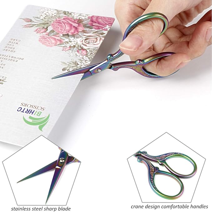 BIHRTC Small Craft 3.6inch Rainbow Scissor with Leather Cover Stainless Steel Sharp Tip Shears Scissors for Cross Stitch Sewing Crafting Art Work Threading Needlework Knitting