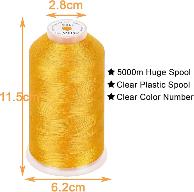 New brothread - 2 Huge Spools 5000M Each Polyester Embroidery Machine Thread 40WT for Commercial and Domestic Machines - Harvest Gold
