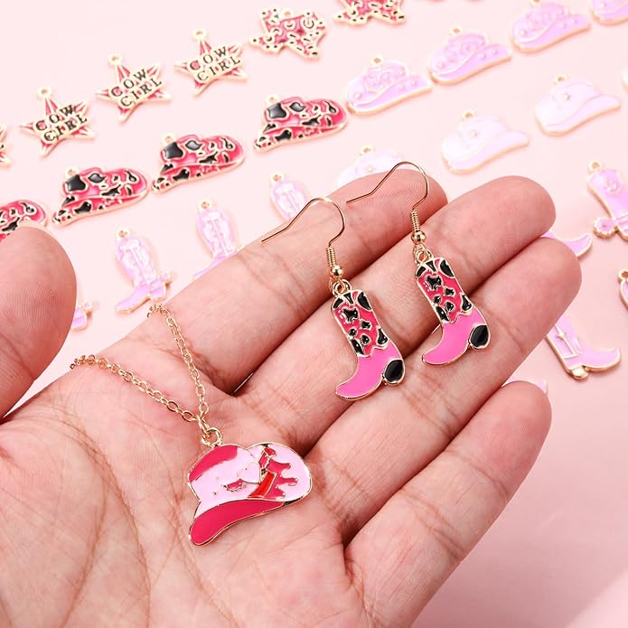 NVENF 36PCS Cowboy Boot Charms for Jewelry Making, Enamel Western Cowgirl Boot Hat Pendant Charms for Necklace Bracelet Earring Making DIY Crafts