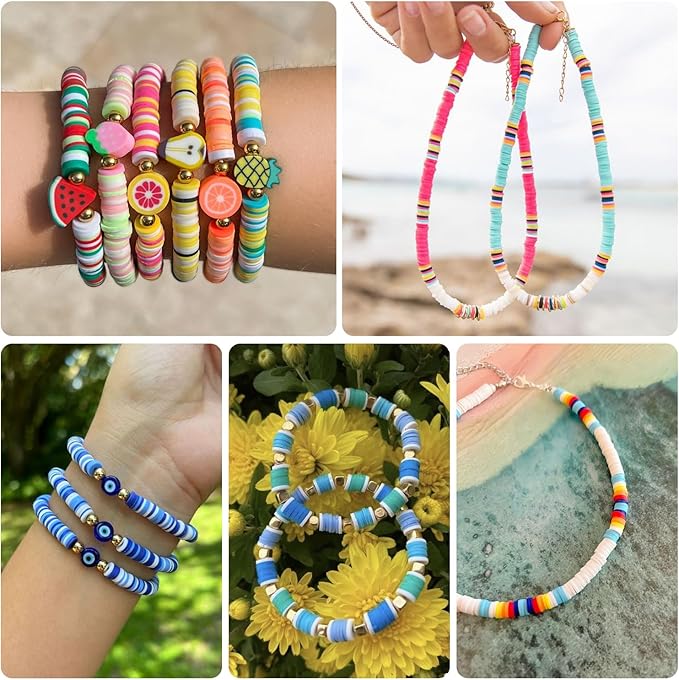 Yochus 4000pcs White Clay Beads Bracelet Making Kit, 6mm Flat Round Polymer Clay Disc Spacer Heishi Beads for Jewelry Making Earring Necklace