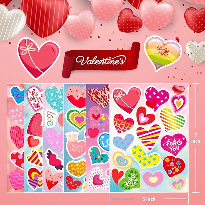 karslora 30 sheets valentine stickers, 490pcs heart stickers, valentine stickers for kids, valentines crafts party favors for kids, valentines day stickers