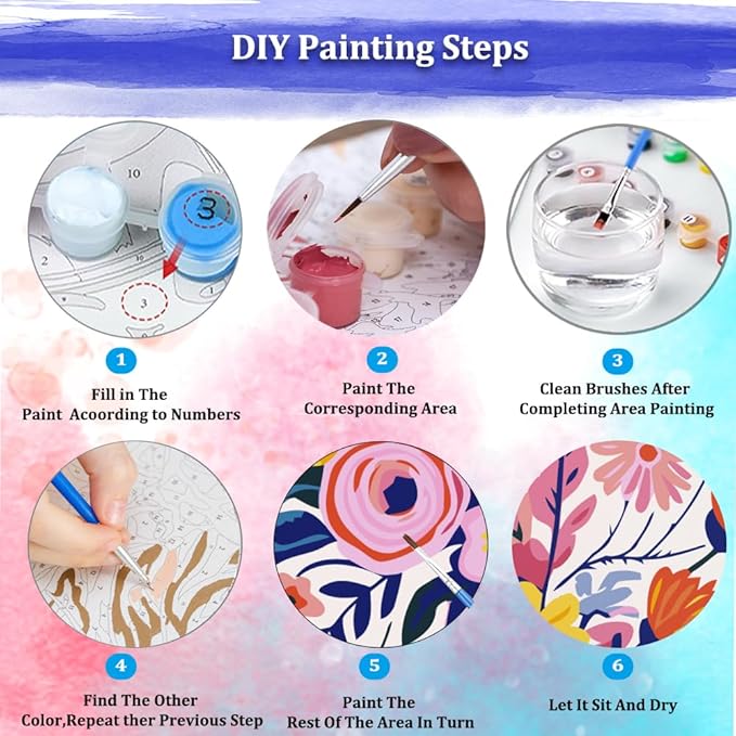 JUJUHOOD Abstract Flowers Paint by Numbers Kit for Adults Beginner & Kids Ages 8-12, Flower in Vase Paint by Number Without Easel, Simple Paint by Numbers for Gift Home Wall Decor (10x10Inch)