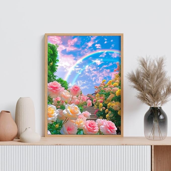 GEEHEIY Flowers Diamond Art Kits for Adults, 5D Spring Diamond Painting Kits for Beginner, DIY Full Drill Round Gem Art for Home Wall Decor 12 x16 Inch
