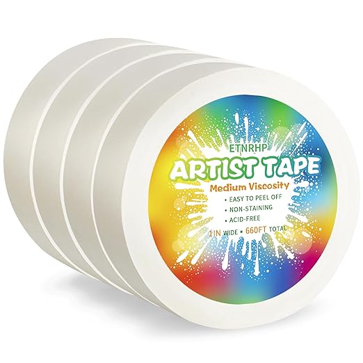 4 Packs White Art Tape Medium Tack Artist Masking Tape Paper Acid Free Tape Watercolor Painters Tape Artists Tape for Drafting Art Watercolor Painting Canvas Framing, 1 inch Wide 660FT Long