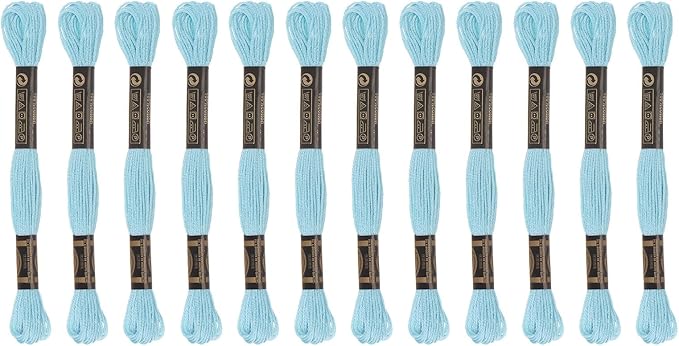 HARFINGTON 12 Skeins Embroidery Floss 8m Each Egyptian Long Fiber Cotton Cross Stitch Thread 26S/2x6 for Embroidery Projects Bracelet, Light Blue