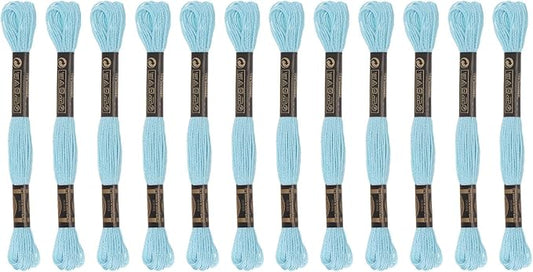 HARFINGTON 12 Skeins Embroidery Floss 8m Each Egyptian Long Fiber Cotton Cross Stitch Thread 26S/2x6 for Embroidery Projects Bracelet, Light Blue
