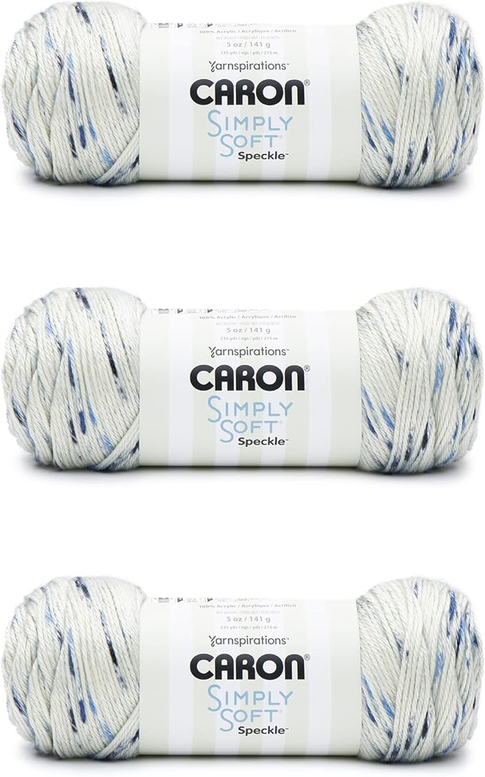 Caron Simply Soft Blue Gingham Speckle Yarn - 3 Pack of 141g/5oz - Acrylic - 4 Medium (Worsted) - 235 Yards - Knitting/Crochet