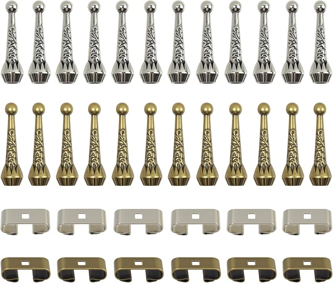 36 Pcs Bolo Tie Findings Kit with 12 Silver End Tips 12 Bronze End Tips 6 Silver Slides 6 Bronze Slides for Jewelry Making Cowboy Ties Necklace Ends DIY Accessories (36 Pcs Bolo Tie Findings Kit)