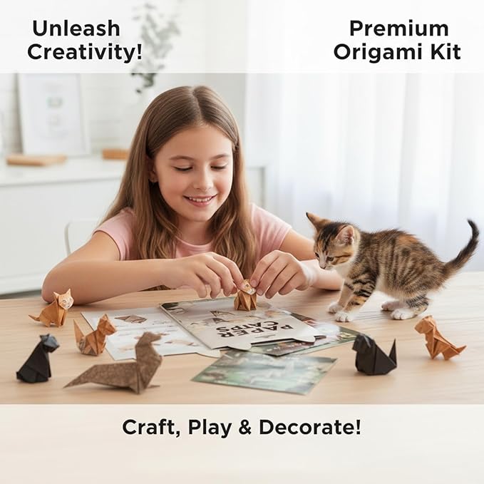 150 Sheets Origami Paper Kit, 3D Cat Dog Dinosaur Animals Paper Folding Craft Set - DIY Creative Art Activity for Adults & Adolescents, Educational Toys, Desk Decor Gift for Animal Lovers