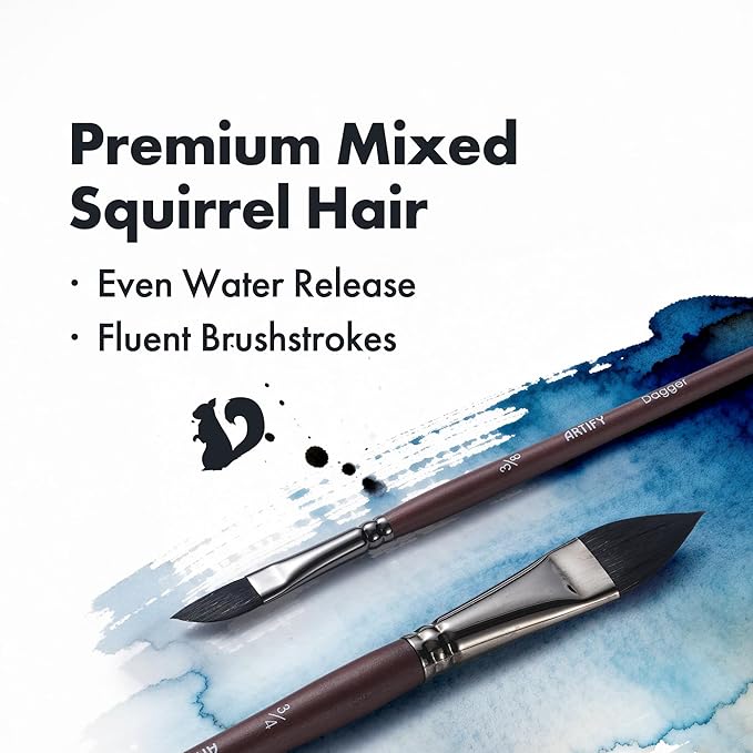 Artify Watercolor Brushes Professional, 14pcs Watercolor Paint Brush Set, Mixed Squirrel Hair - Balanced Spring & Water Absorption, Round/Flat/Filbert/Angled/Liner Tips, for Watercolor, Gouache