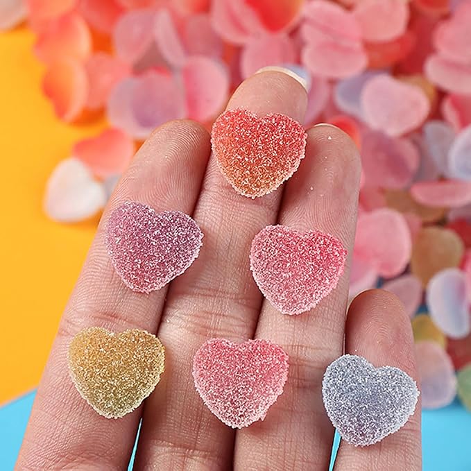 80pcs Jelly Sugar Soft Heart Candy Flatback Charms, DIY Craft Making Resin Jewelry Making Kit, Soft Candy Resin Flatback Beads for Women DIY Scrapbooking Hair Clip Crafts Cell Phone Case Making