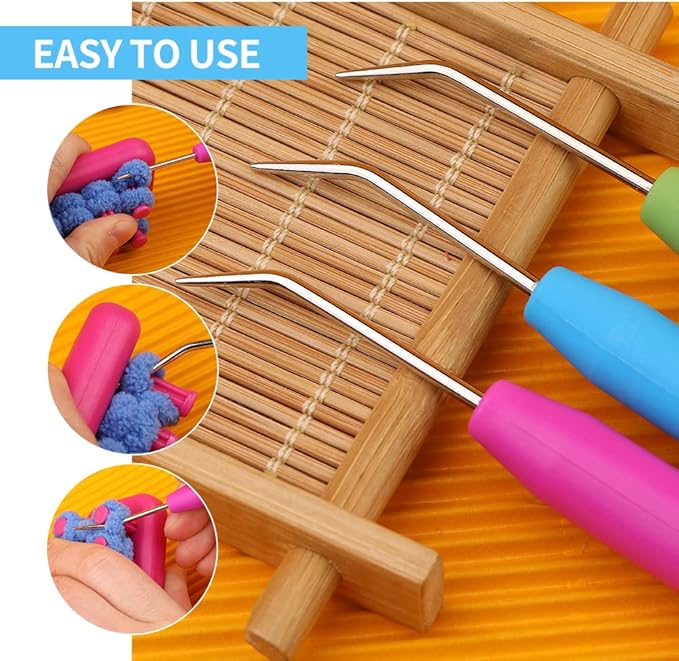 FTEVEN 45 Pieces Knitting Loom Hooks Set, Colorful Large Eye Bent Tapestry Needles, Plastic Large Eye Needles, Knitting Loom Needles with Knitting Needle Markings for DIY Handicrafts