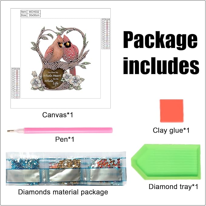 LazyFold Christmas Diamond Painting Kits, DIY Christmas Bird Partial Special Shaped Diamond Pictures Arts Paint by Number Kits Diamond Painting Kits for Home Wall Decor