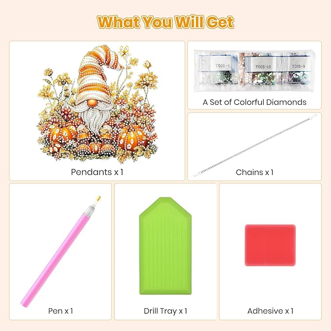 MOGTAA Fall Diamond Art Hanging Pendant Kits, Gnomes Diamond Art Kits for Adults, 5D Special Shape Diamond Painting Pumpkin Gem Art for Home Garden Wall Decor