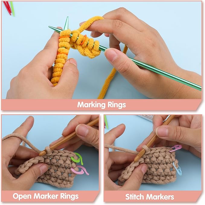 JUPEAN Knitting Kit Knitting Accessories Kit Knit Supplies Kits with Knitting Stitch Holders Stitch Markers Plastic Sewing Needles Seam Ripper Cable Needles for Weaving Sewing