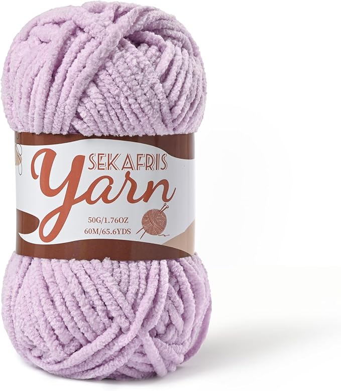 Fluffy Velvet Yarn for Crocheting，Baby Blanket Yarn for Crocheting Soft，50g(65.6yds) Amigurumi Yarns，Plush Chenille Crochet Yarns，Puzzle Yarn for Crochet Weaving Craft(Light Purple)