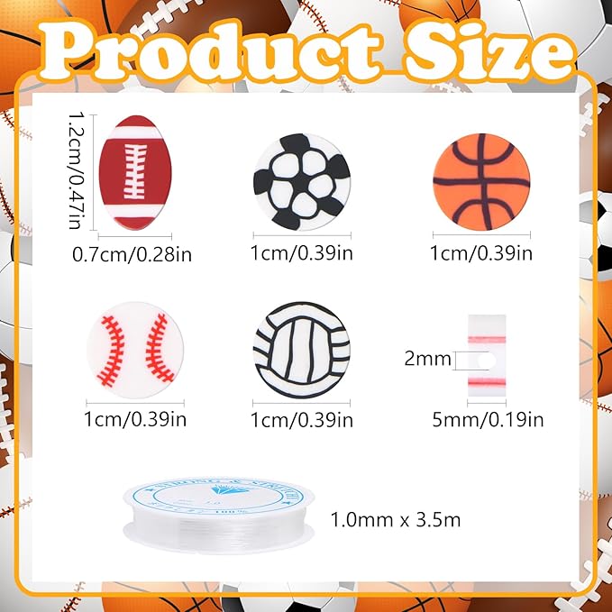 EVERMARKET 100pcs Sports Ball Beads Sports Polymer Clay Beads Bulk,Baseball Football Basketball Volleyball Rugby DIY Crafts for Jewelry Making Key Chains Earring Bracelet Necklace