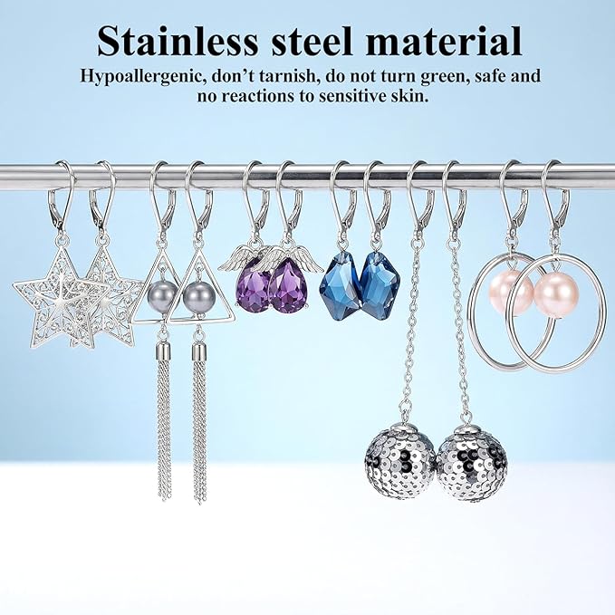 50pcs leverback earring hooks,stainless steel lever back earring findings, french ear clasps for dangles earrings diy jewelry making, smooth to open & close (silver)