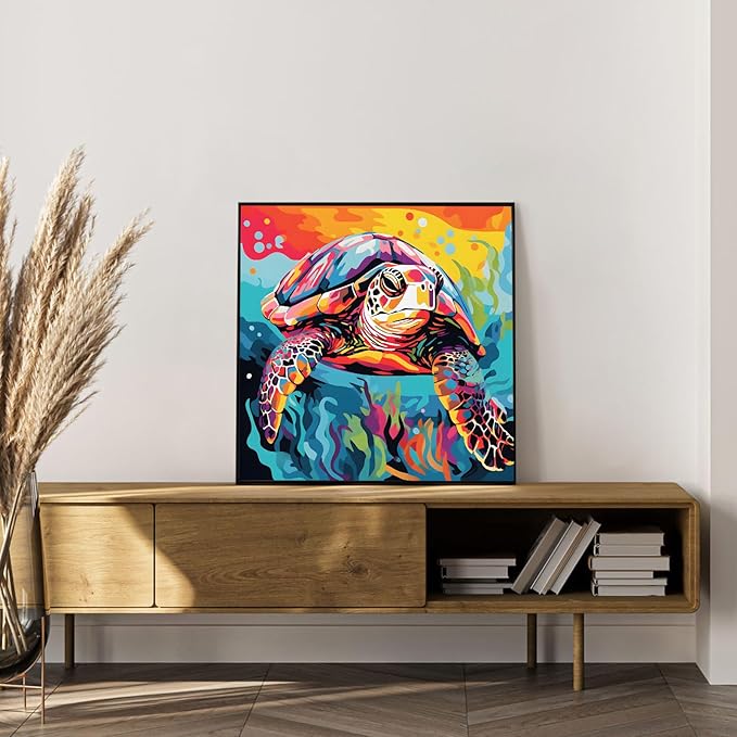 Framed Paint by Numbers Kit for Adults Beginner Sea Turtle, Adult Paint by Number Kits on Canvas Framed Animal, DIY Acrylic Oil Painting by Numbers with Frame, Perfect for Home Decor Gift 10 X 10 Inch