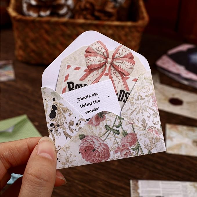 120 PCS Vintage 3D Mini Mechanism Envelope Stickers, Aesthetic Decorative 3D Foldable Envelope Background Scrapbook Stickers for DIY Diary Junk Journal Handbook Journaling Scrapbooking Supplies Kit
