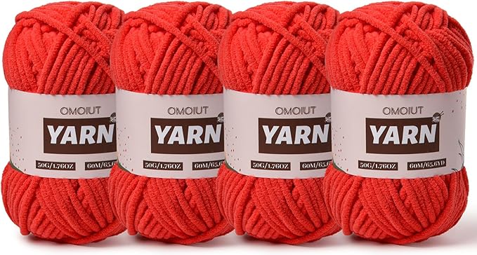 4 Packs Plush Chenille Chunky Crochet Yarn - Baby Yarn for Crocheting Soft - Velvet Yarns Knitting for Blankets Crafts - Fluffy Amigurumi Yarns 200g/262.5yds (4 Red)