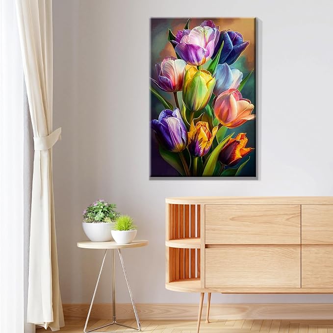 JOOZ Paint by Numbers Kit for Adults Flowers Paint by Number with Frame Floral Paint by Number with Easel Tulip Digital Oil Painting Kits for Gift Home Wall Decor 7.87x11.81 Inch